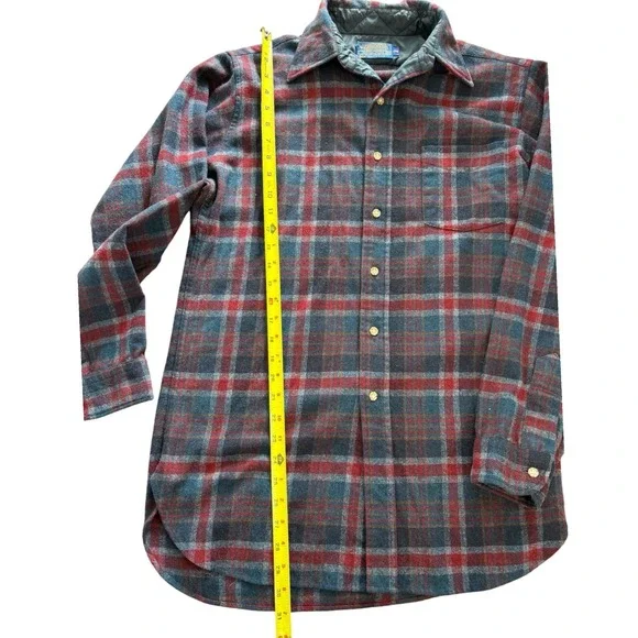 Pendleton VINTAGE 1970s Mens Plaid Wool Flannel Shirt Size M Long Made in USA - Picture 4 of 11